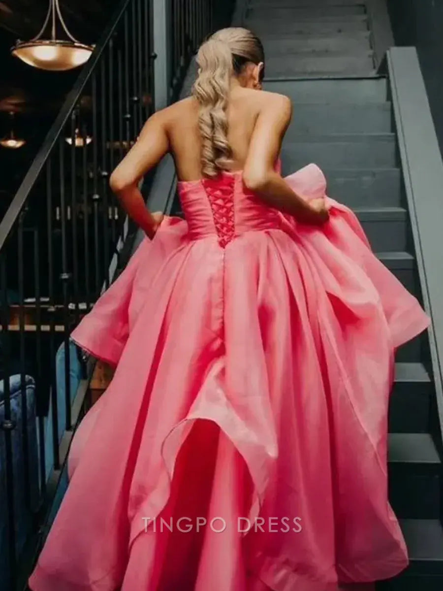 Elegant A Line Strapless Sleeveless Organza Floor-Length Prom Dress